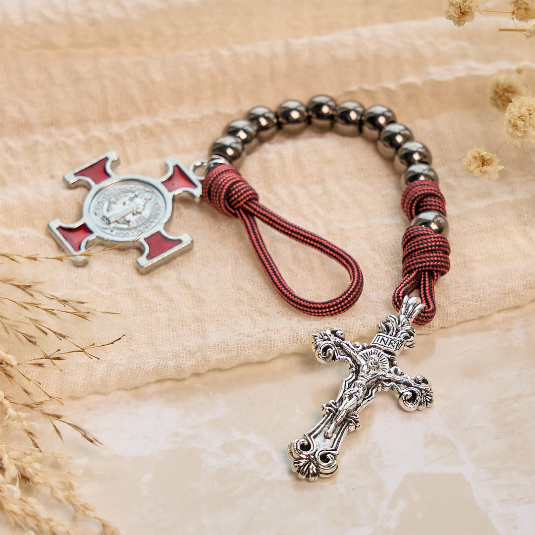 Christianartworkshop Chapelet de poche portable en paracorde avec crucifix et saint Benoît : La foi pour chaque lieu - image 4
