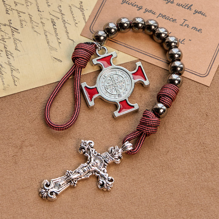 Christianartworkshop Chapelet de poche portable en paracorde avec crucifix et saint Benoît : La foi pour chaque lieu - Saint Benoît et le Crucifix - image 0