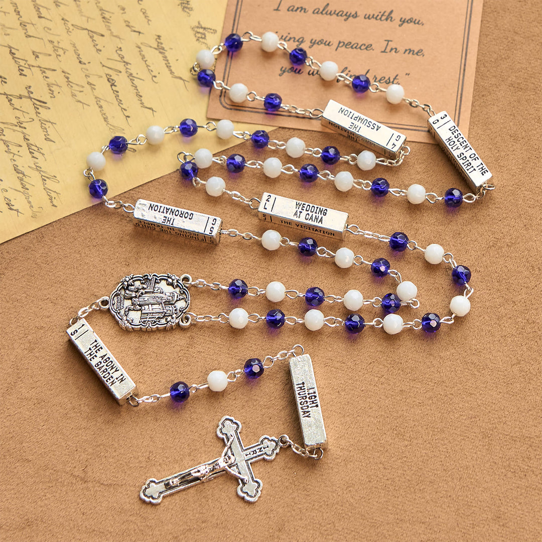 Christianartworkshop Chapelet crucifix en perles de verre bleues et blanches, Jésus - image 1