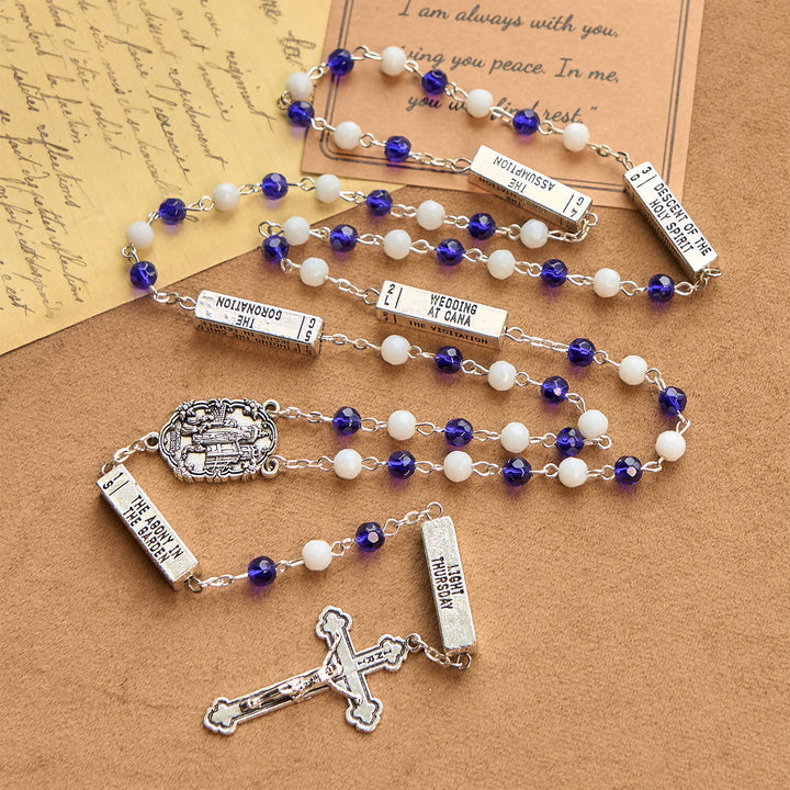 Christianartworkshop Chapelet crucifix en perles de verre bleues et blanches, Jésus - image 1