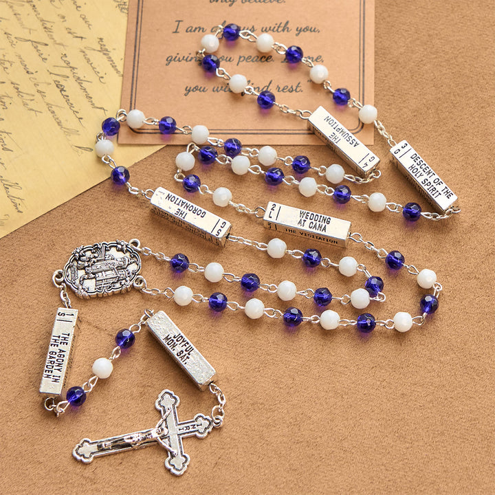 Christianartworkshop Chapelet crucifix en perles de verre bleues et blanches, Jésus - image 7