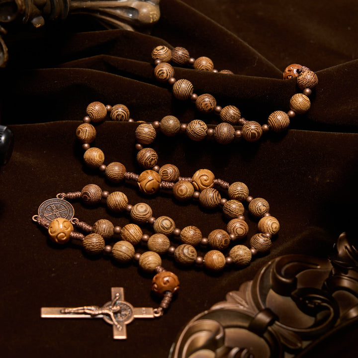 Christianartworkshop FOI PRIÉE : Chapelet divin en bois d'olivier avec médaille de saint Benoît et crucifix - image 2