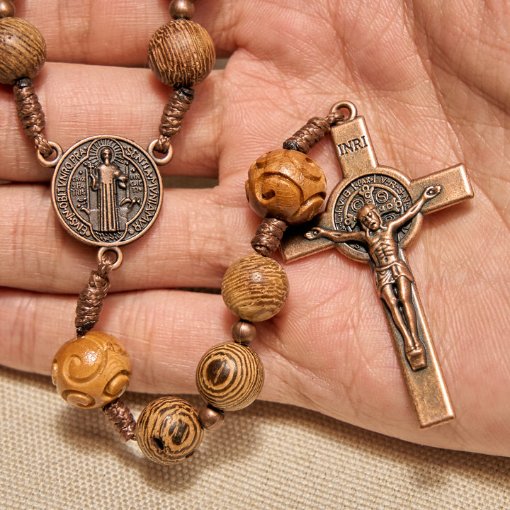 Christianartworkshop FOI PRIÉE : Chapelet divin en bois d'olivier avec médaille de saint Benoît et crucifix - image 7