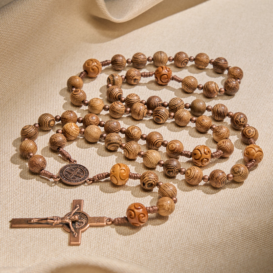 Christianartworkshop FOI PRIÉE : Chapelet divin en bois d'olivier avec médaille de saint Benoît et crucifix - image 3