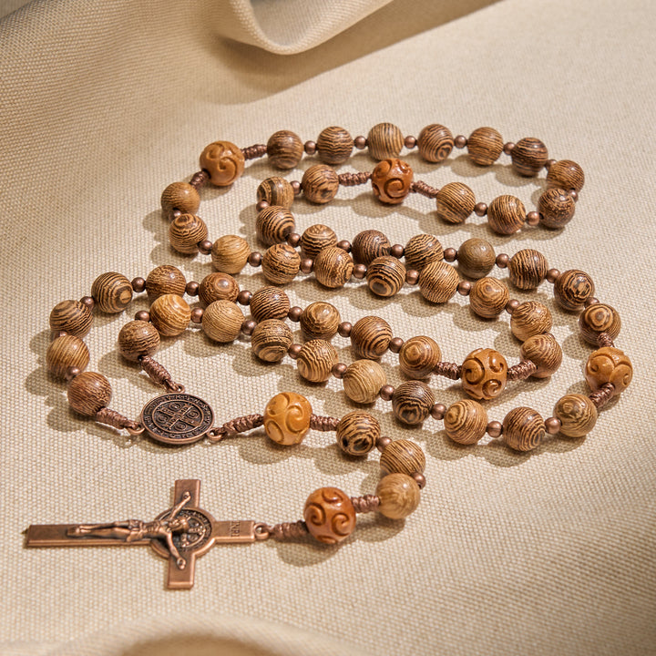 Christianartworkshop FOI PRIÉE : Chapelet divin en bois d'olivier avec médaille de saint Benoît et crucifix - image 3