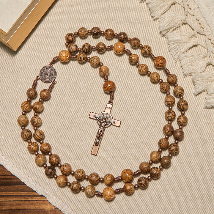 Christianartworkshop FOI PRIÉE : Chapelet divin en bois d'olivier avec médaille de saint Benoît et crucifix - image 6