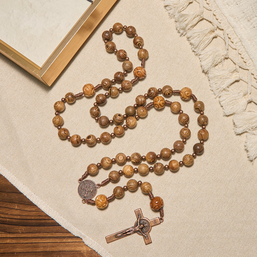Christianartworkshop FOI PRIÉE : Chapelet divin en bois d'olivier avec médaille de saint Benoît et crucifix - image 5