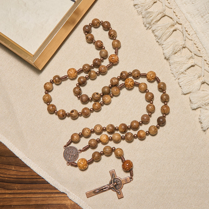 Christianartworkshop FOI PRIÉE : Chapelet divin en bois d'olivier avec médaille de saint Benoît et crucifix - image 5