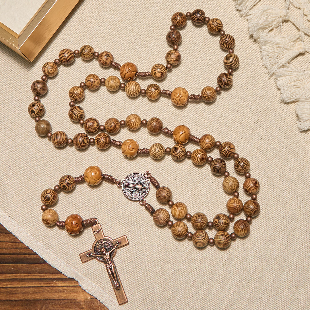 Christianartworkshop FOI PRIÉE : Chapelet divin en bois d'olivier avec médaille de saint Benoît et crucifix - image 4