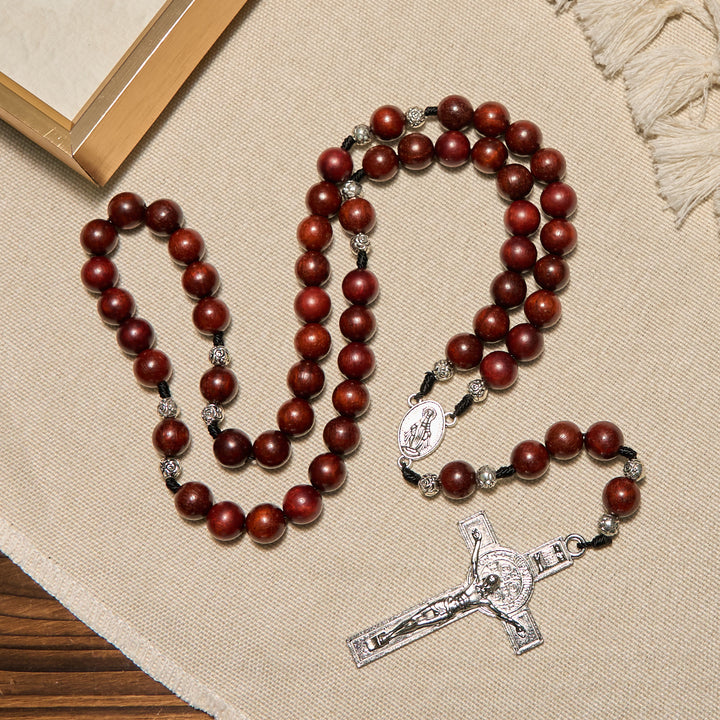 Christianartworkshop Chapelet en bois rouge et perles de rose avec médaille miraculeuse : Accueillez la grâce et la protection divines - image 3