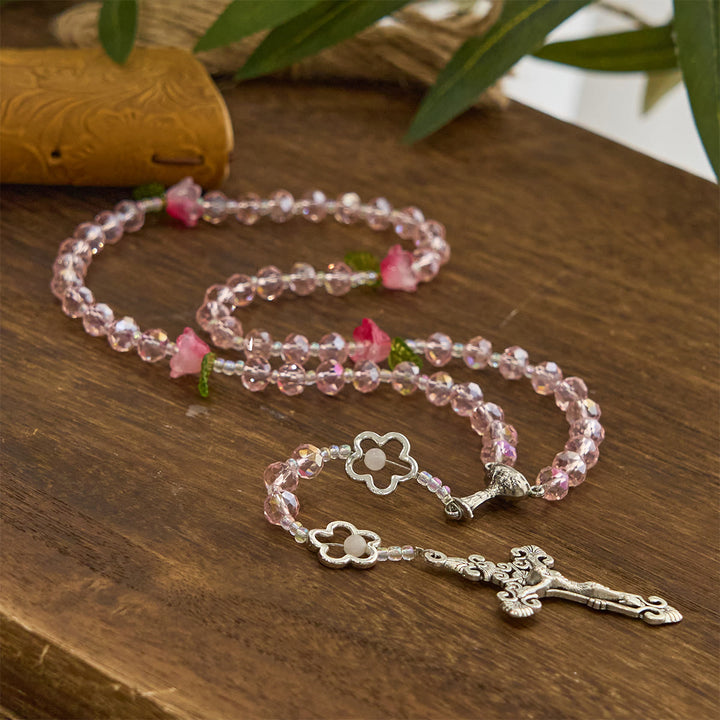 Christianartworkshop Jésus est le cadeau : Chapelet élégant en cristal rose fait main avec perles roses en 3D et carte cadeau - image 8
