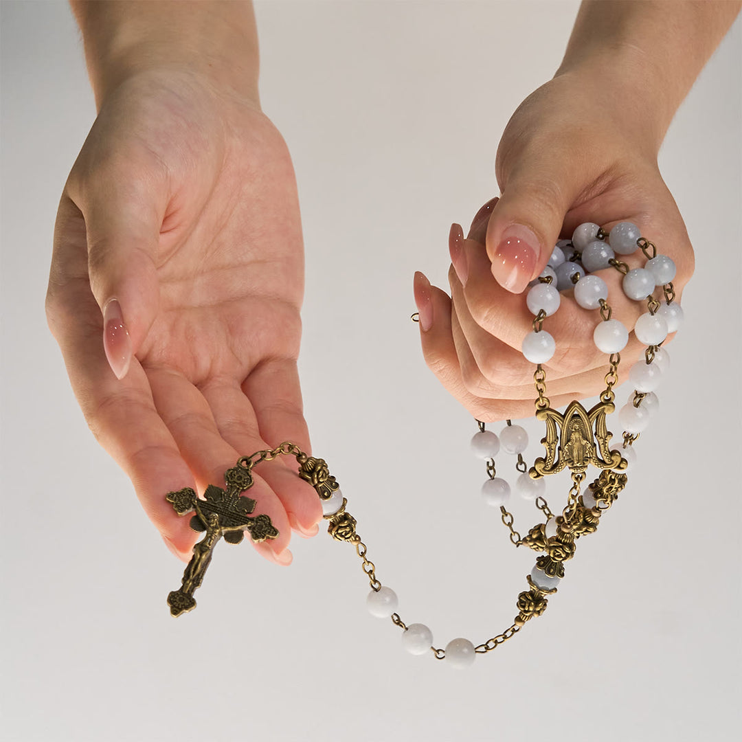 Christianartworkshop Chapelet en jade bleu clair avec accents en laiton : Votre chemin vers la communion divine - image 8