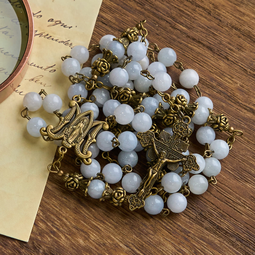 Christianartworkshop Chapelet en jade bleu clair avec accents en laiton : Votre chemin vers la communion divine - image 7
