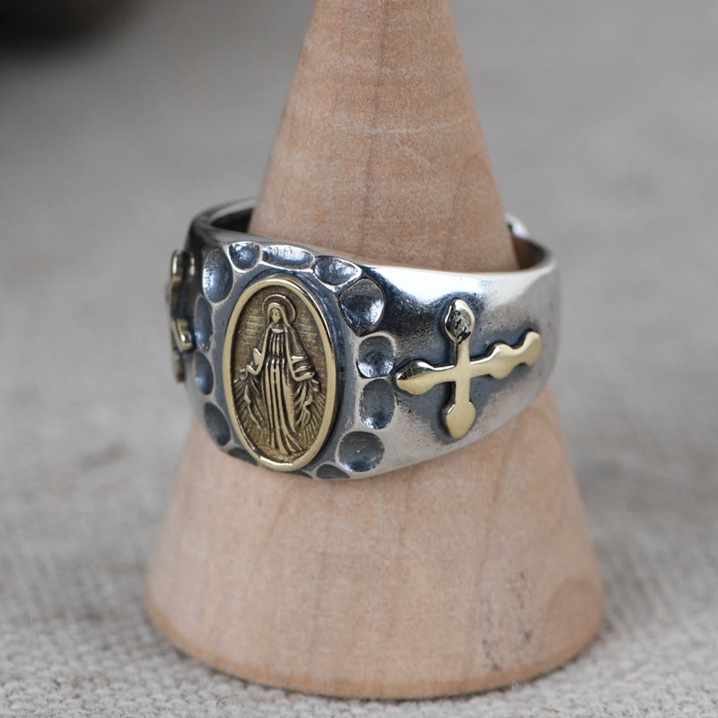 Bague religieuse Christianartworkshop en argent sterling 925, style rétro, avec insigne de bénédiction de la Vierge Marie - image 6