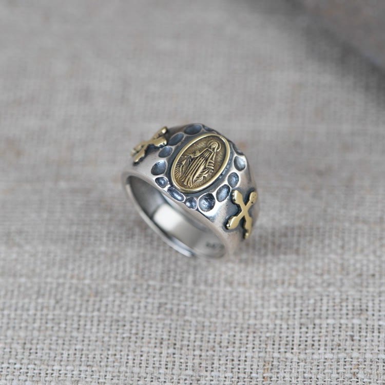 Bague religieuse Christianartworkshop en argent sterling 925, style rétro, avec insigne de bénédiction de la Vierge Marie - image 2