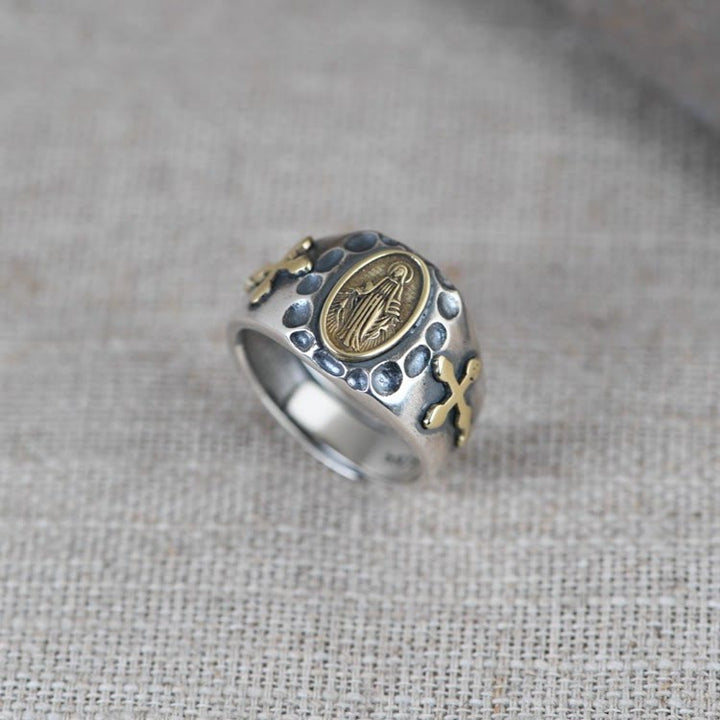 Bague religieuse Christianartworkshop en argent sterling 925, style rétro, avec insigne de bénédiction de la Vierge Marie - image 2