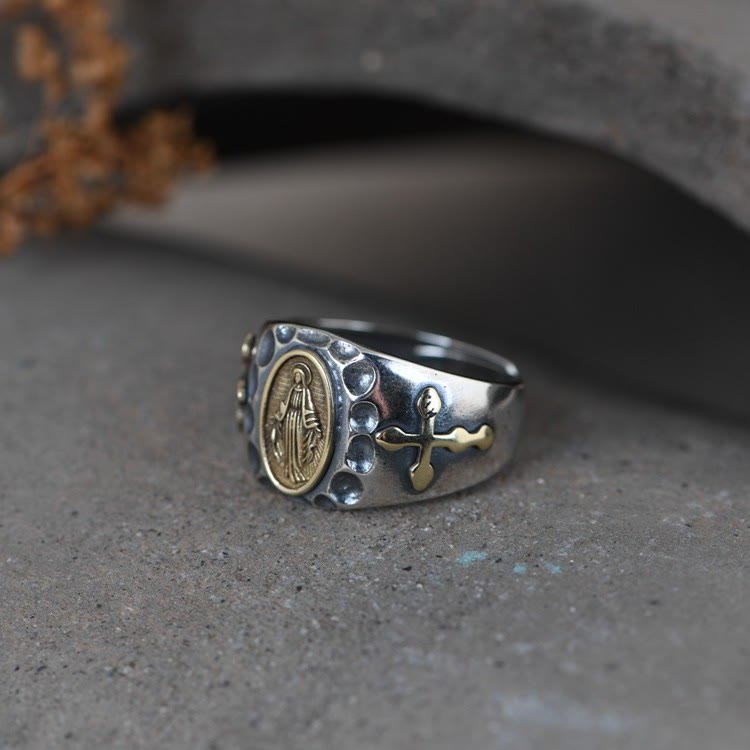 Bague religieuse Christianartworkshop en argent sterling 925, style rétro, avec insigne de bénédiction de la Vierge Marie - image 7