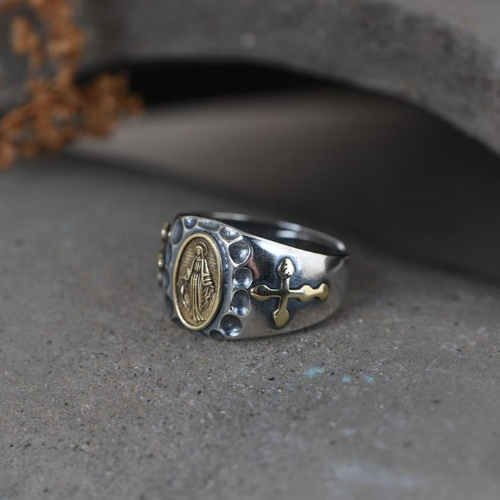 Bague religieuse Christianartworkshop en argent sterling 925, style rétro, avec insigne de bénédiction de la Vierge Marie - image 7