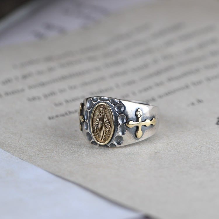 Bague religieuse Christianartworkshop en argent sterling 925, style rétro, avec insigne de bénédiction de la Vierge Marie - image 3