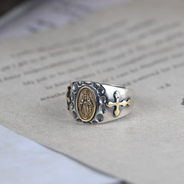 Bague religieuse Christianartworkshop en argent sterling 925, style rétro, avec insigne de bénédiction de la Vierge Marie - image 3