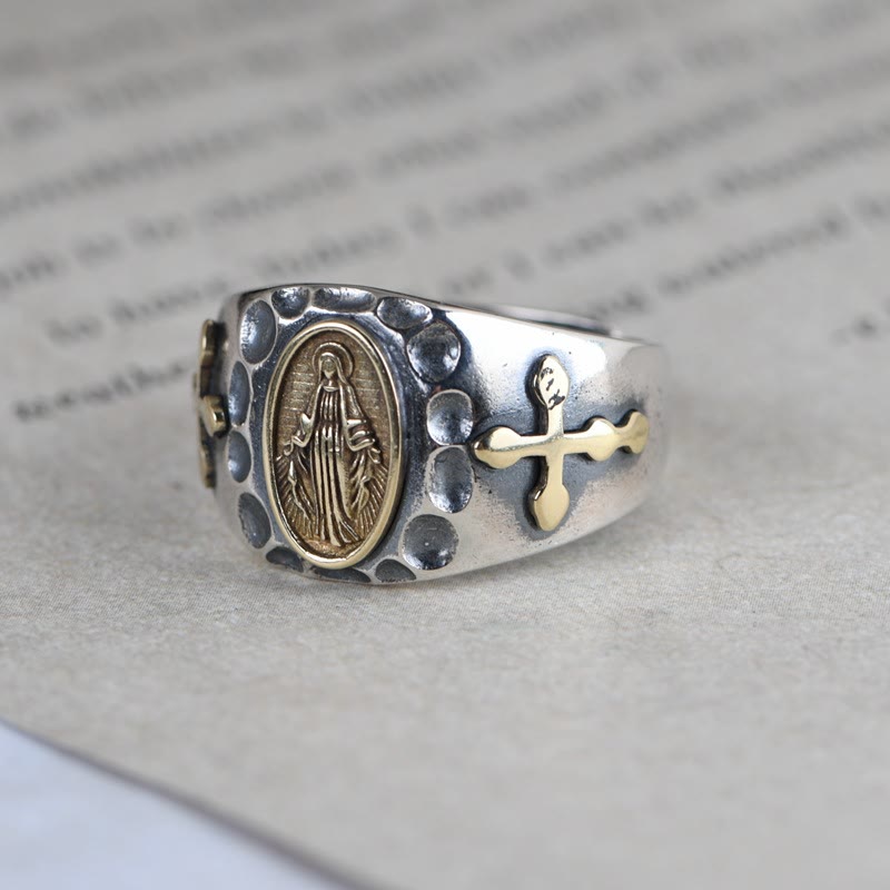Bague religieuse Christianartworkshop en argent sterling 925, style rétro, avec insigne de bénédiction de la Vierge Marie - image 1