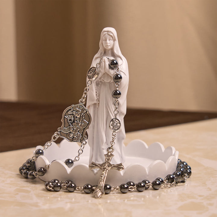 Christianartworkshop Chapelet sacré en perles noires brillantes avec pendentif et crucifix de saint Michel Archange - image 7
