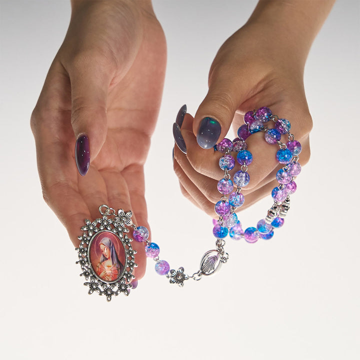 Christianartworkshop Chapelet des Sept Douleurs de 8 mm de diamètre, dégradé bleu-violet, orné de motifs floraux et d'un pendentif sculpté représentant Notre-Dame des Douleurs. - image 8