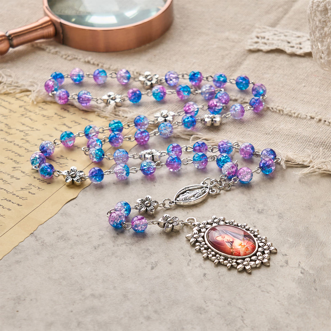 Christianartworkshop Chapelet des Sept Douleurs de 8 mm de diamètre, dégradé bleu-violet, orné de motifs floraux et d'un pendentif sculpté représentant Notre-Dame des Douleurs. - image 6