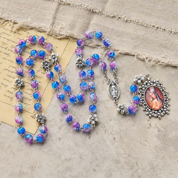 Christianartworkshop Chapelet des Sept Douleurs de 8 mm de diamètre, dégradé bleu-violet, orné de motifs floraux et d'un pendentif sculpté représentant Notre-Dame des Douleurs. - image 5