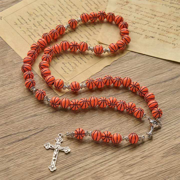 Christianartworkshop Chapelet de prière pour le basketball avec calice et crucifix en argent : Force spirituelle - image 1
