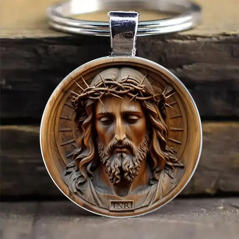 Christianartworkshop Porte-clés style classique représentant Jésus divin avec une couronne d'épines : symbole intemporel de la rédemption spirituelle - image 1