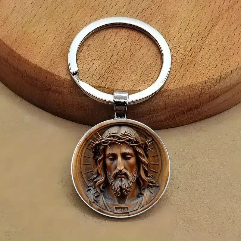 Christianartworkshop Porte-clés style classique représentant Jésus divin avec une couronne d'épines : symbole intemporel de la rédemption spirituelle - Jésus - image 0