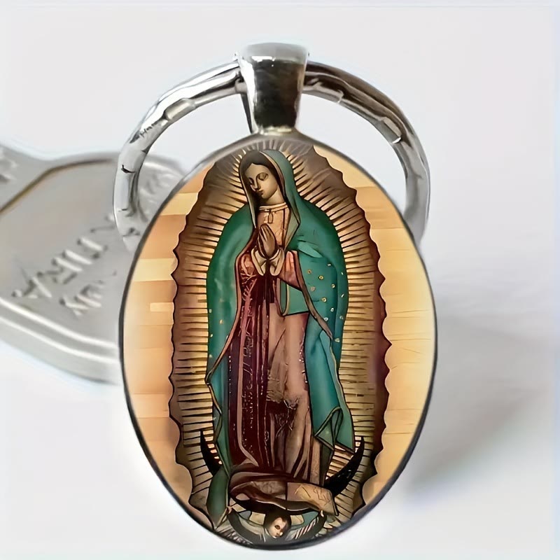 Christianartworkshop Porte-clés Notre-Dame de Guadalupe style vintage : Relique artisanale d'un héritage de fidélité et de couleurs - Notre-Dame de Guadalupe - image 0