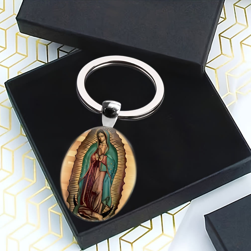 Christianartworkshop Porte-clés Notre-Dame de Guadalupe style vintage : Relique artisanale d'un héritage de fidélité et de couleurs - image 1
