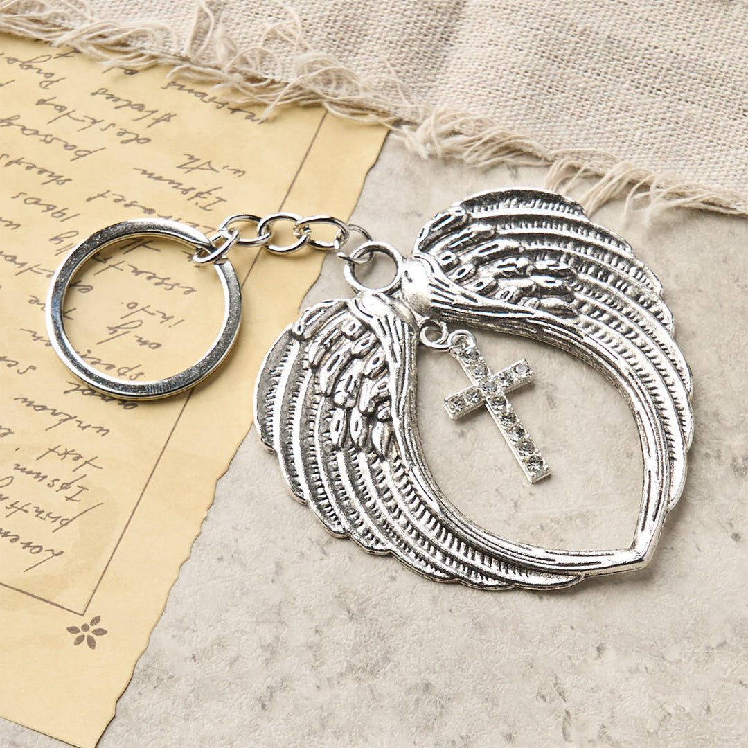 Christianartworkshop Ailes d'ange en argent en forme de cœur avec croix ou pendentif : symbole d'amour et de protection - image 2