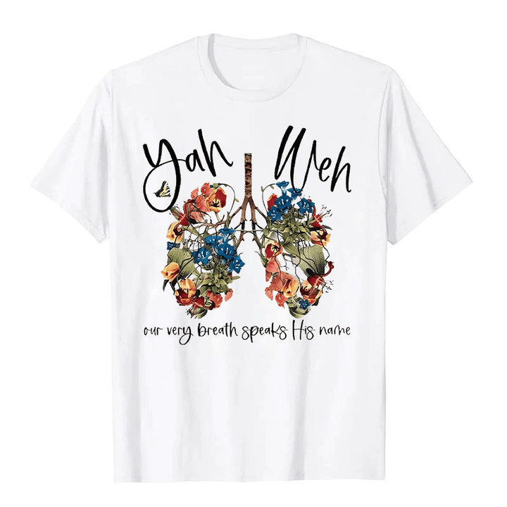 Christianartworkshop Notre souffle même prononce son nom T-shirt unisexe à motif floral Poumon Yahvé - Blanc - 2XL - image 1