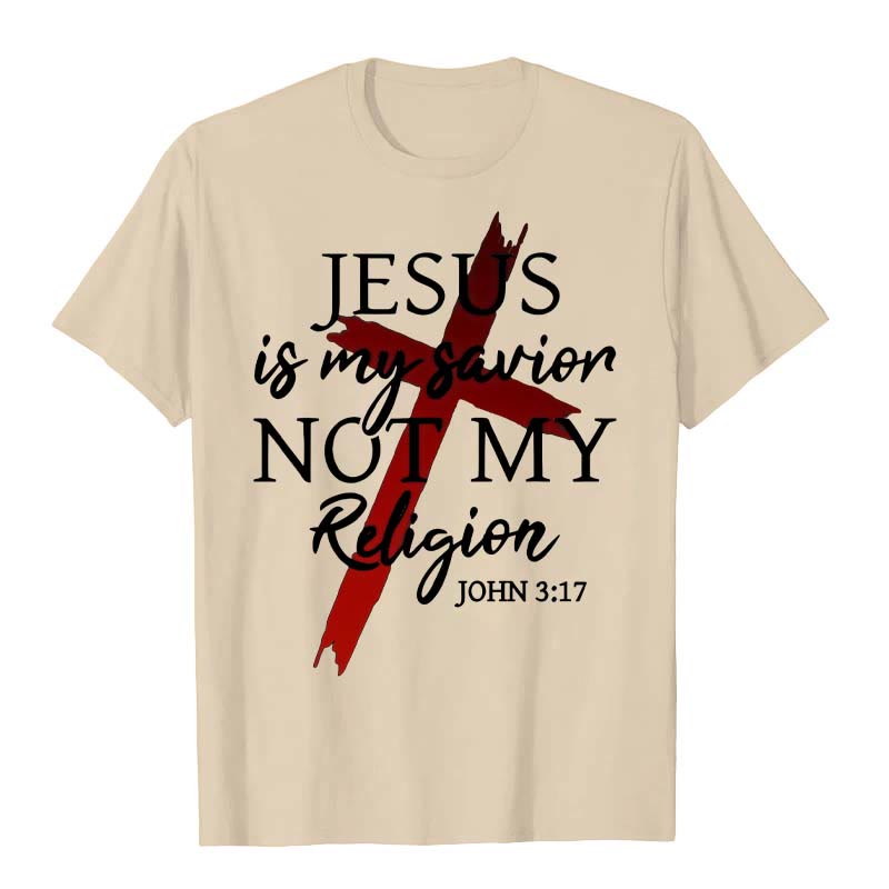 T-shirt unisexe Christianartworkshop « Jésus est mon sauveur, pas ma religion » avec croix et motif de foi en Dieu - Beige - 2XL - image 1