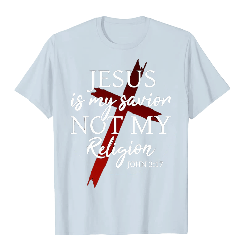 T-shirt unisexe Christianartworkshop « Jésus est mon sauveur, pas ma religion » avec croix et motif de foi en Dieu - Bleu clair - 2XL - image 6