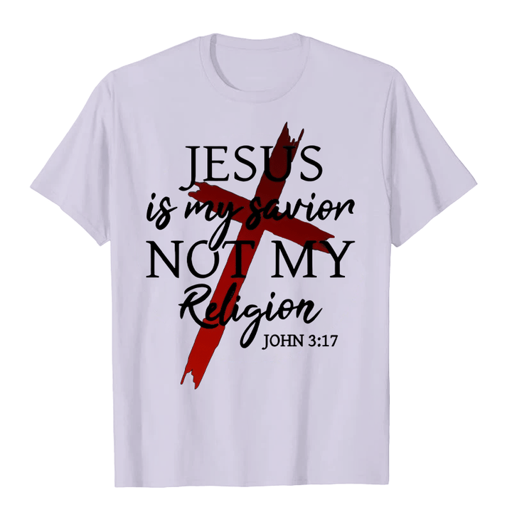 T-shirt unisexe Christianartworkshop « Jésus est mon sauveur, pas ma religion » avec croix et motif de foi en Dieu - Violet clair - 2XL - image 3