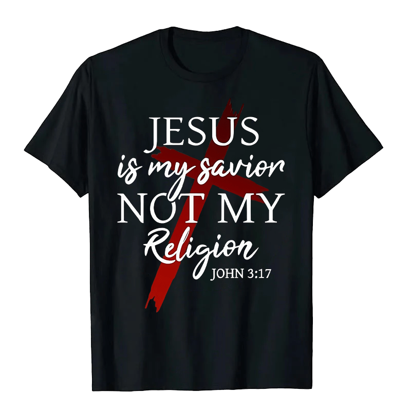 T-shirt unisexe Christianartworkshop « Jésus est mon sauveur, pas ma religion » avec croix et motif de foi en Dieu - Noir - 2XL - image 0