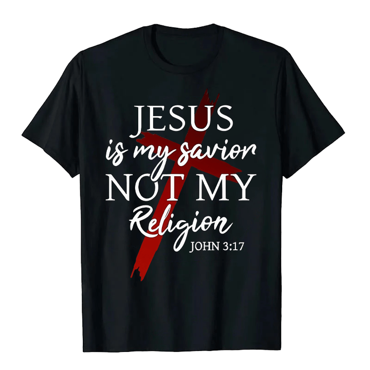 T-shirt unisexe Christianartworkshop « Jésus est mon sauveur, pas ma religion » avec croix et motif de foi en Dieu - Noir - 2XL - image 0