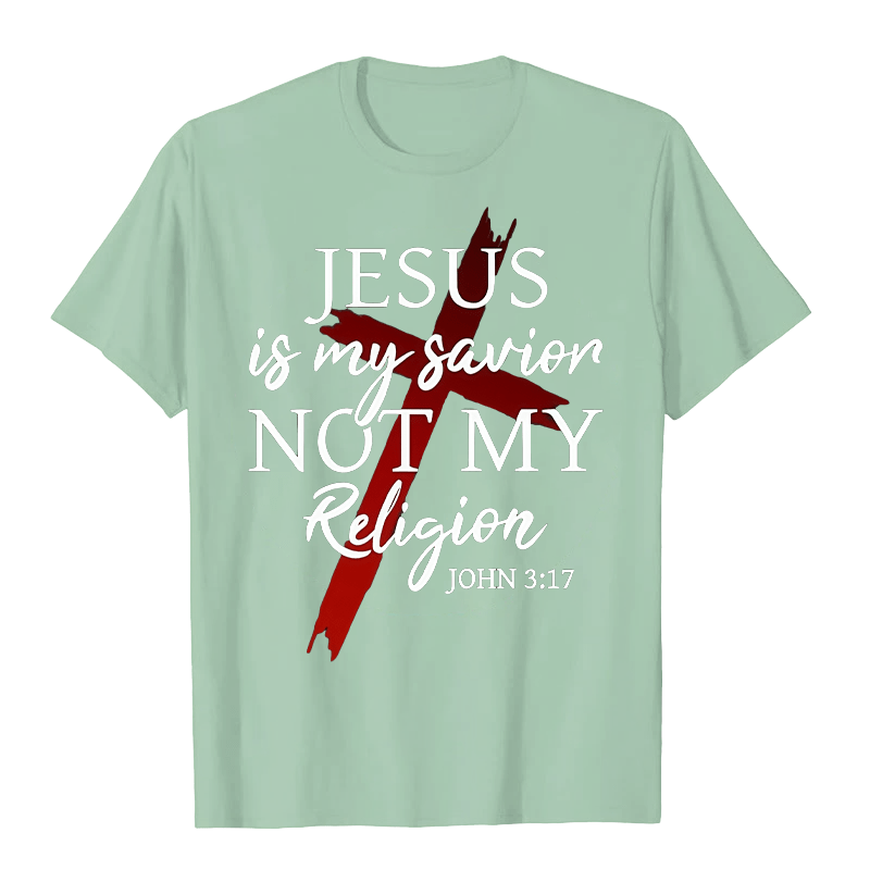 T-shirt unisexe Christianartworkshop « Jésus est mon sauveur, pas ma religion » avec croix et motif de foi en Dieu - Vert clair - 2XL - image 5
