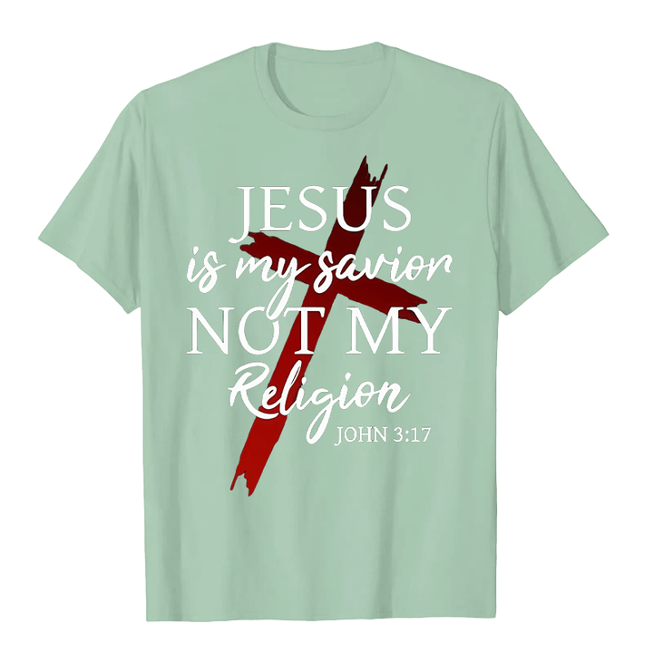 T-shirt unisexe Christianartworkshop « Jésus est mon sauveur, pas ma religion » avec croix et motif de foi en Dieu - Vert clair - 2XL - image 5