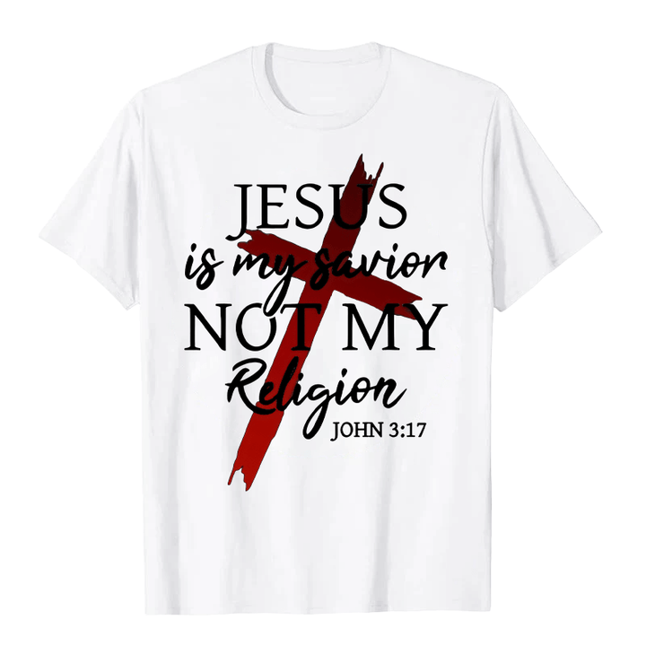 T-shirt unisexe Christianartworkshop « Jésus est mon sauveur, pas ma religion » avec croix et motif de foi en Dieu - Blanc - 2XL - image 2