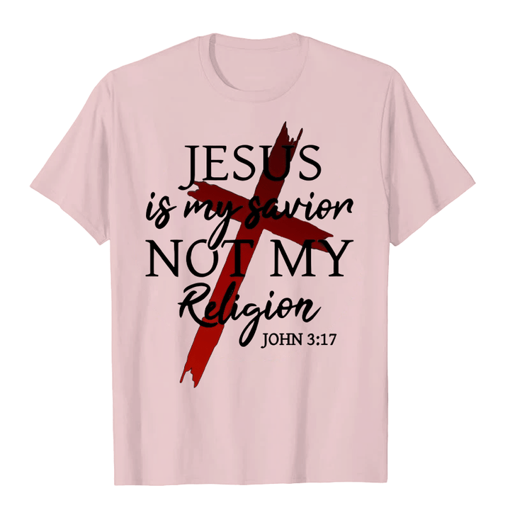 T-shirt unisexe Christianartworkshop « Jésus est mon sauveur, pas ma religion » avec croix et motif de foi en Dieu - Rose clair - 2XL - image 4