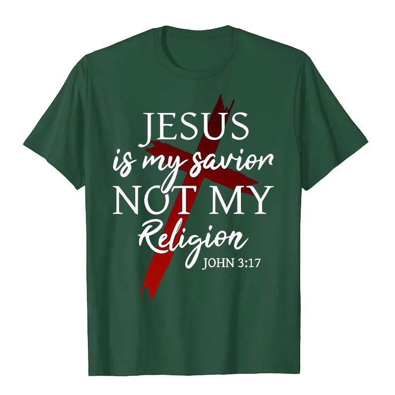 T-shirt unisexe Christianartworkshop « Jésus est mon sauveur, pas ma religion » avec croix et motif de foi en Dieu - Vert foncé - 2XL - image 8