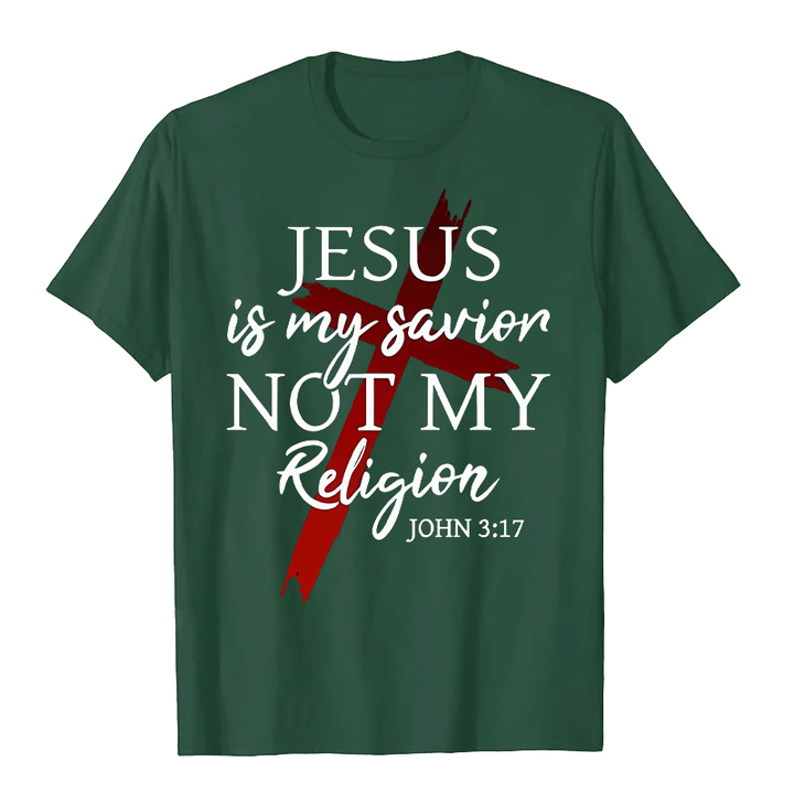 T-shirt unisexe Christianartworkshop « Jésus est mon sauveur, pas ma religion » avec croix et motif de foi en Dieu - Vert foncé - 2XL - image 8