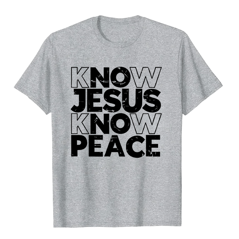 T-shirt unisexe minimaliste Christianartworkshop « Connaître Jésus, c’est connaître la paix » avec typographie - Gris - 2XL - image 0