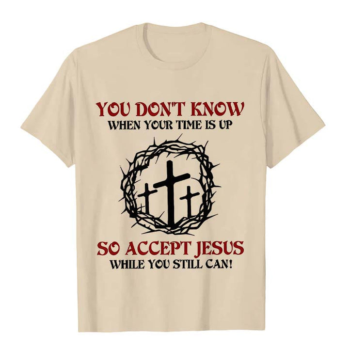 T-shirt unisexe Christianartworkshop Avertissement religieux Acceptez Jésus Couronne d'épines Croix - Beige - 2XL - image 3