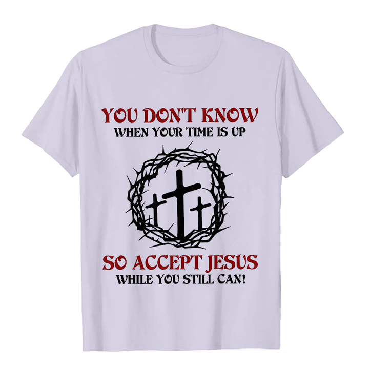 T-shirt unisexe Christianartworkshop Avertissement religieux Acceptez Jésus Couronne d'épines Croix - Violet clair - 2XL - image 4